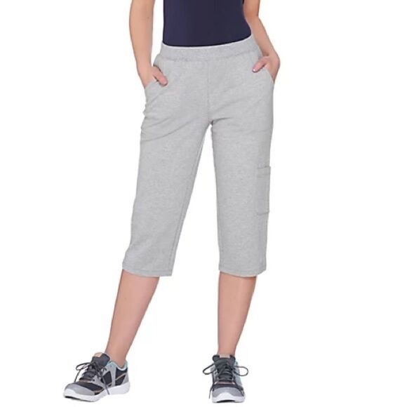 "As Is" Denim & Co. Active French Terry Cargo Capri Pants Navy Blue - Size Small - Picture 3 of 7